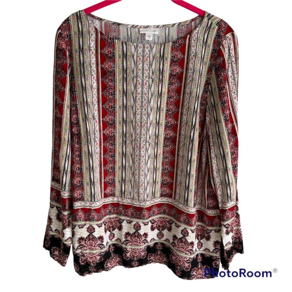 J.JILL Geometric Multicolor‎ Rayon Ladies Career Blouse, M